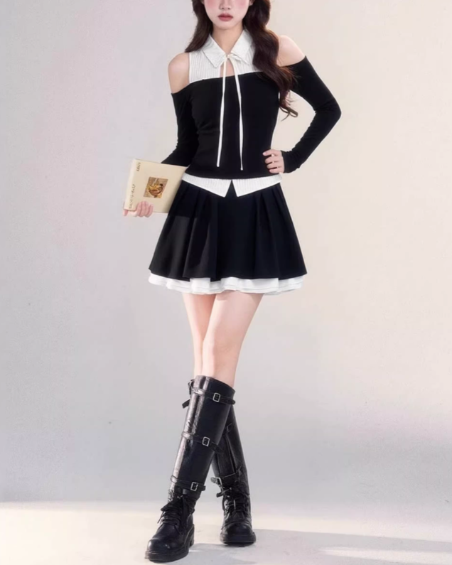 オフショルリボンカラーガーリートップス Mc 793