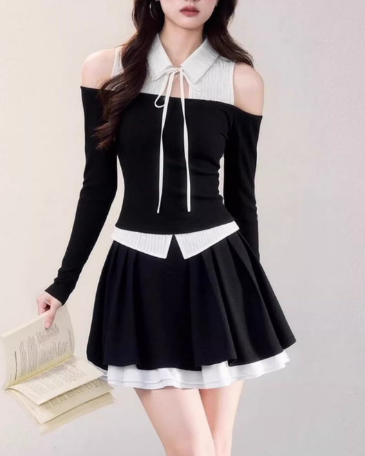 オフショルリボンカラーガーリートップス Mc 793