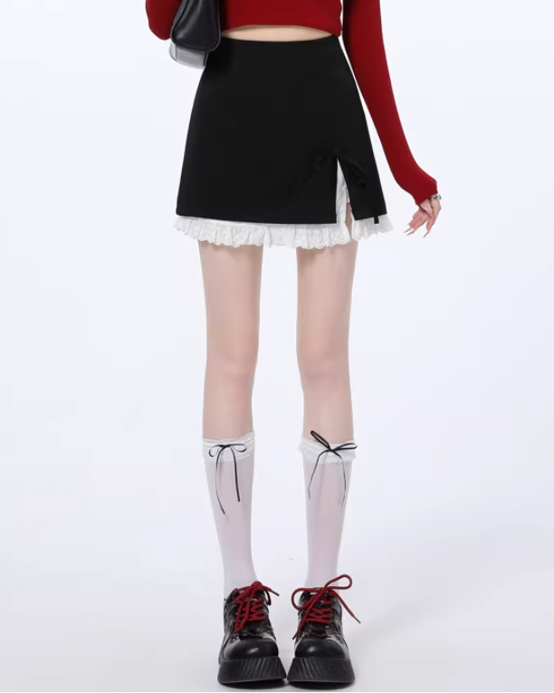レースレイヤードリボンミニスカート Mc 794
