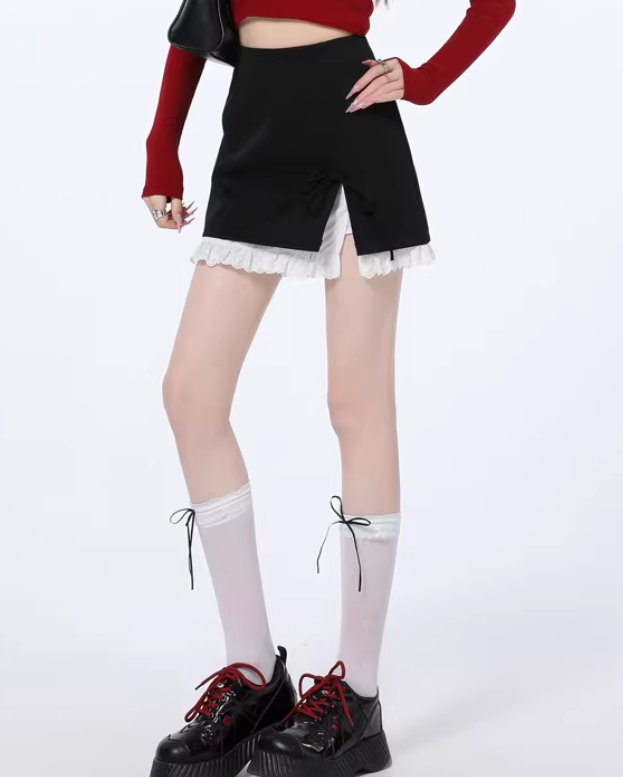 レースレイヤードリボンミニスカート Mc 794