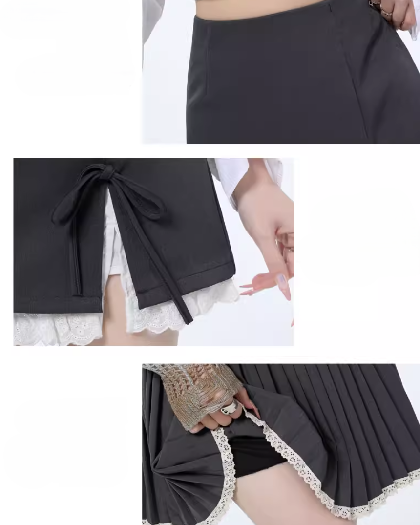 レースレイヤードリボンミニスカート Mc 794