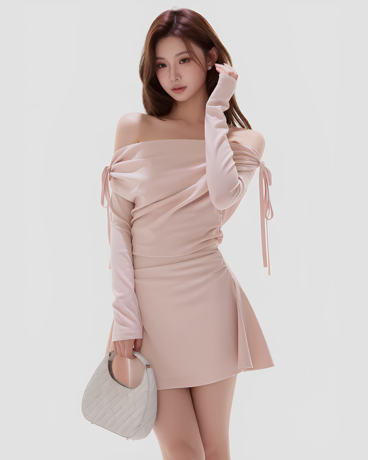 ドレープオフショルダーミニワンピース Mc 797