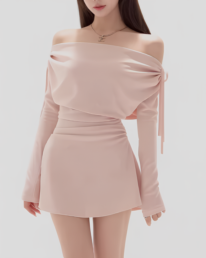 ドレープオフショルダーミニワンピース Mc 797