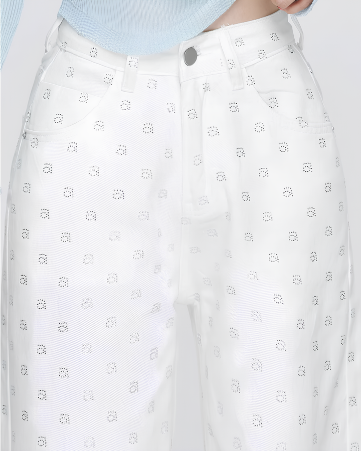 ラインストーンホワイトワイドパンツ Mc 800