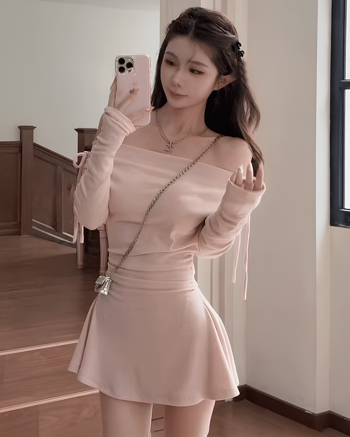 ドレープオフショルダーミニワンピース Mc 797