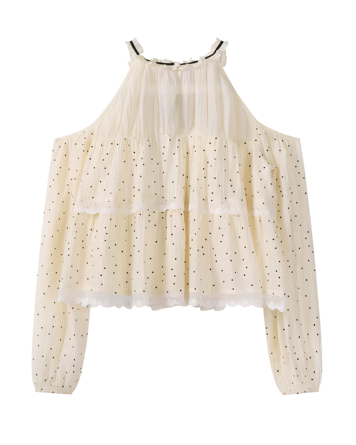 ドットチュールオフショルリボンブラウス Mc 804