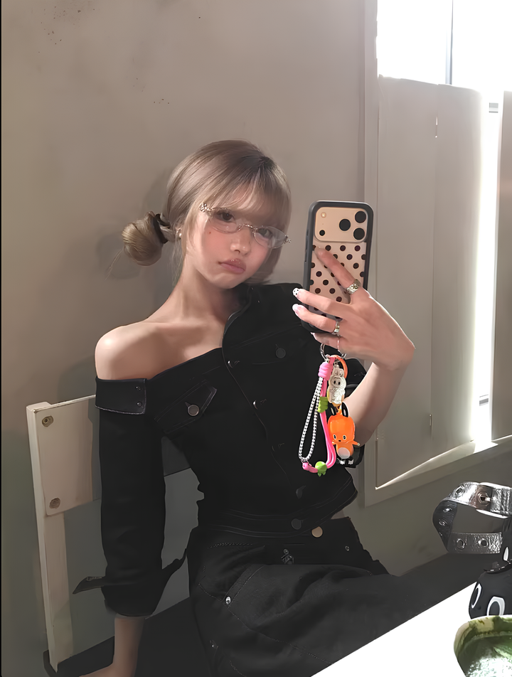 アシメショルダーガーリーデニムジャケット Mc 807