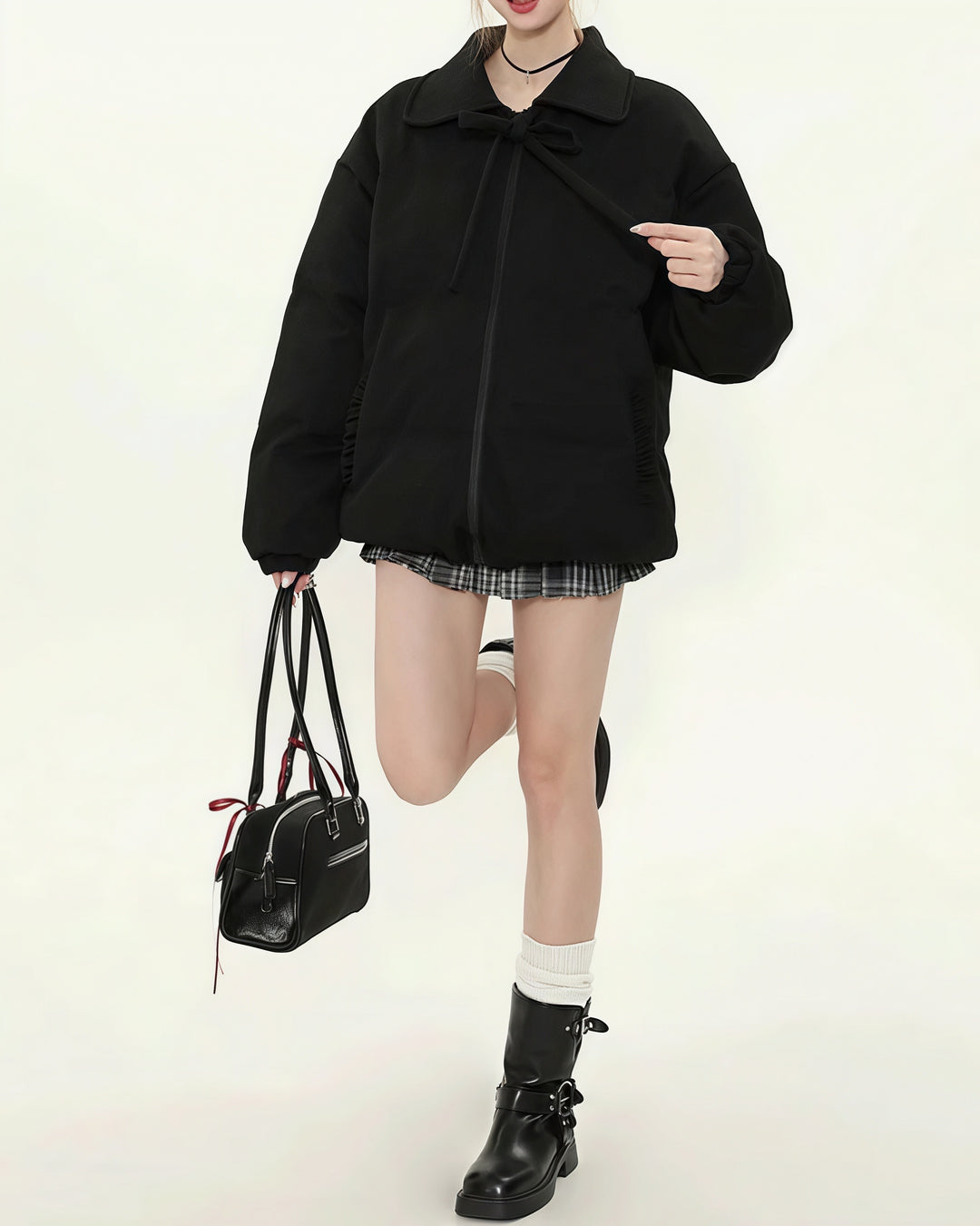 リボンカラーダウンジャケット Mc 604