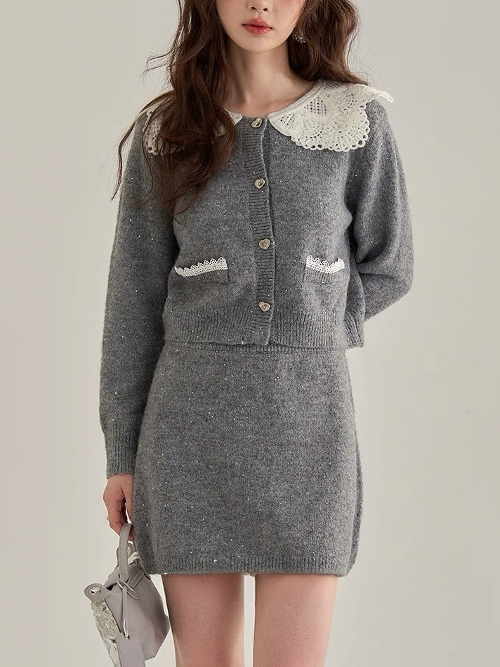 レースカラーニットセットアップ　Mc 562