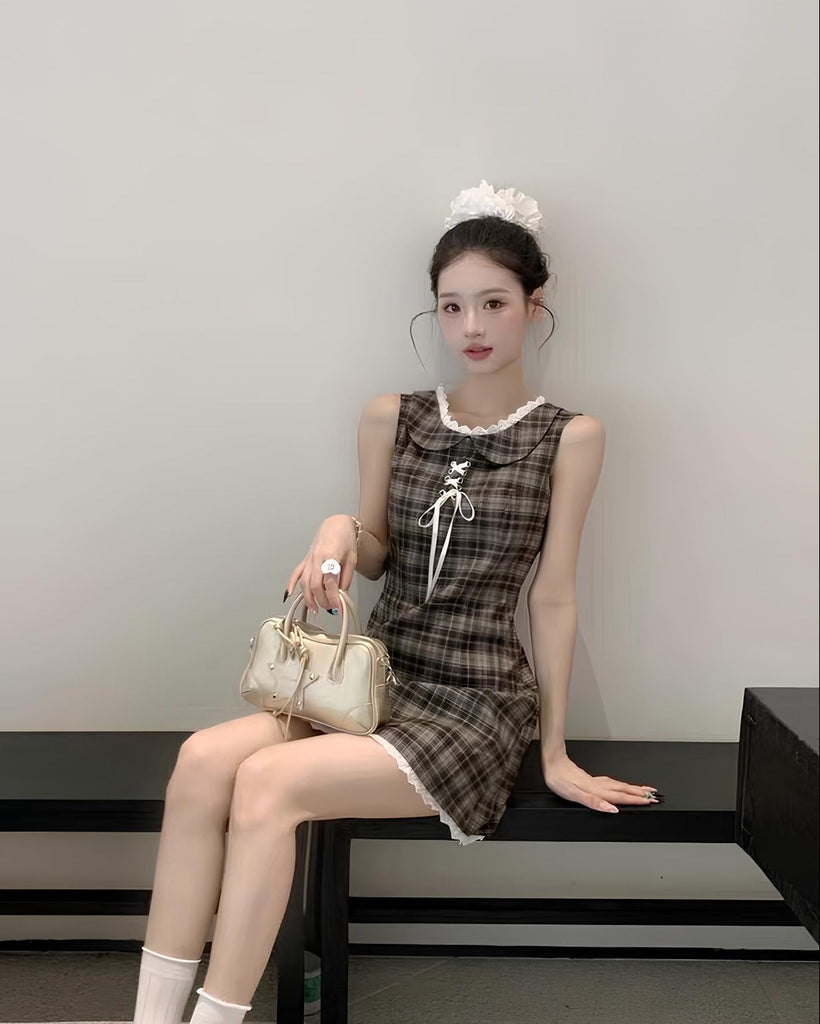 ガーリーレースリボンチェックミニワンピース Mc 843 – micury