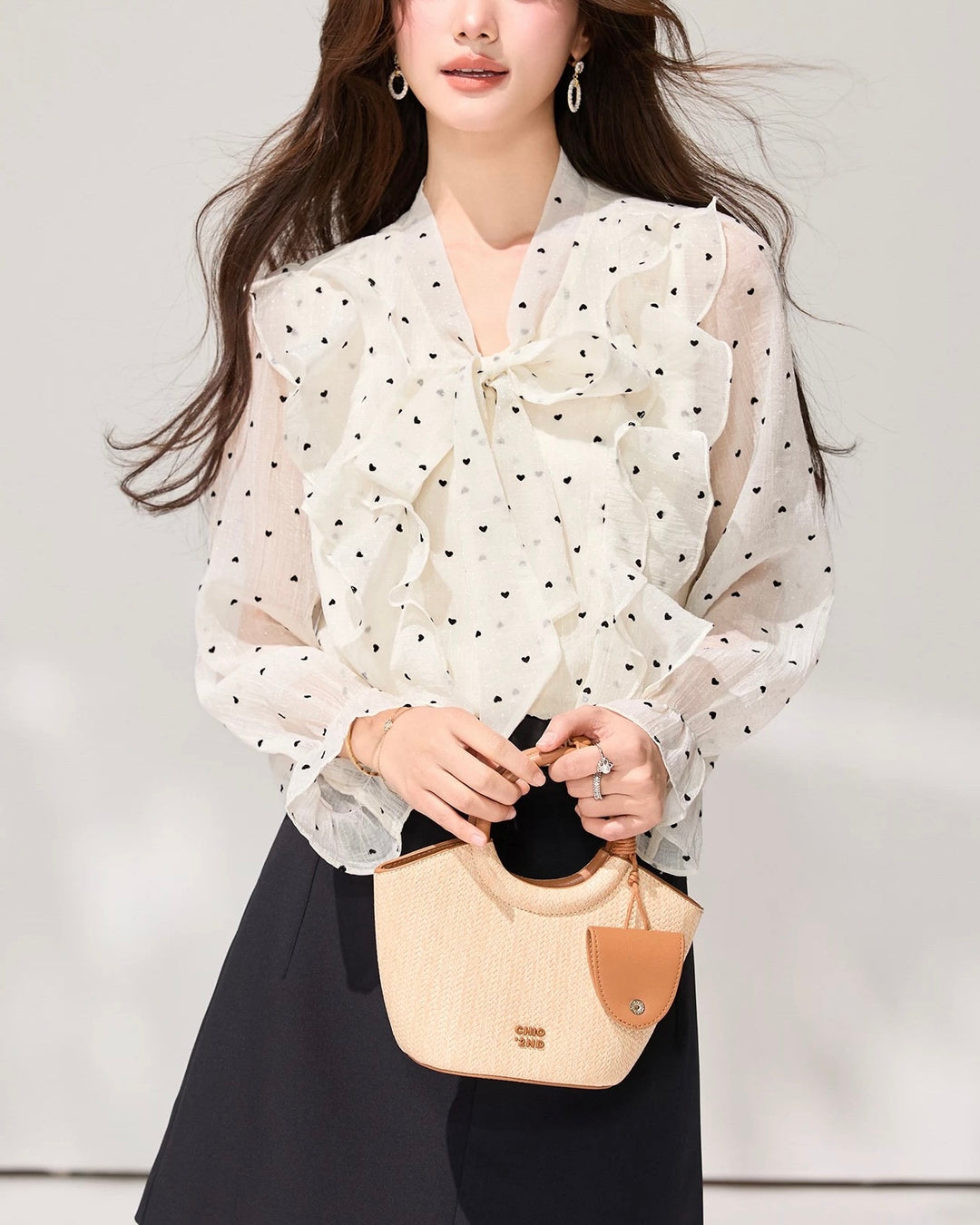 ハートドットリボンフリルブラウス Mc 806