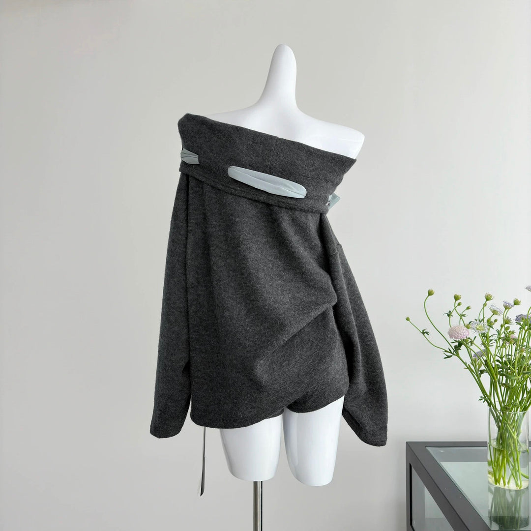 BIGリボンオフショルニットワンピース Mc 552