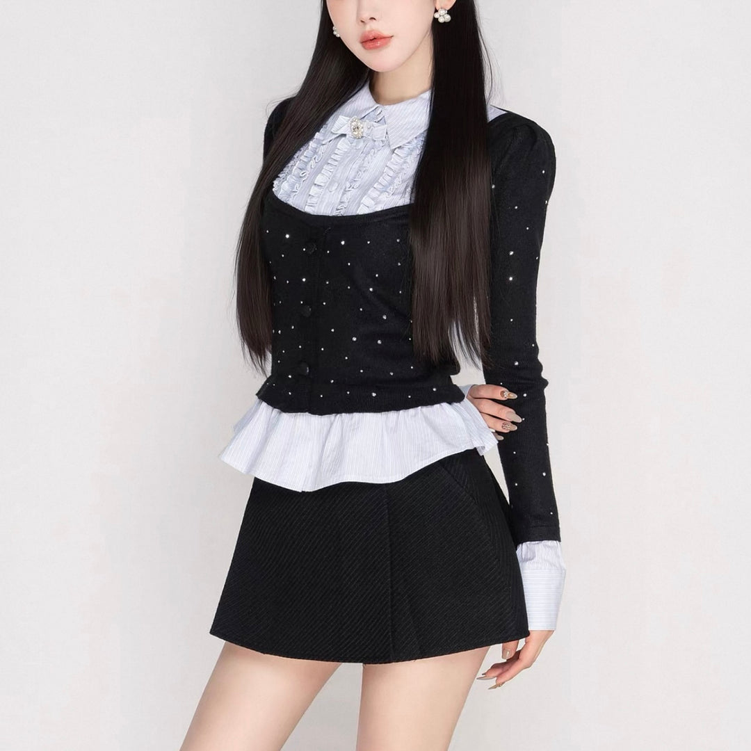 シャツドッキングビジューニットトップス Mc 603