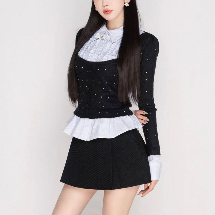 シャツドッキングビジューニットトップス Mc 603