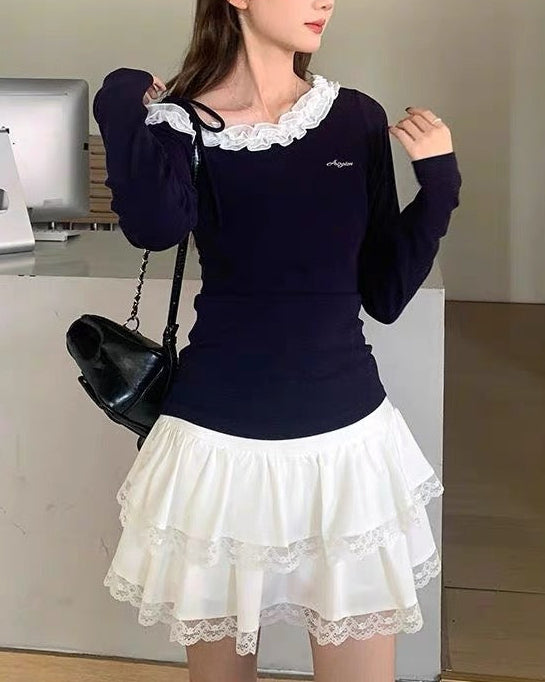 レースフリルワンショルロンT Mc591