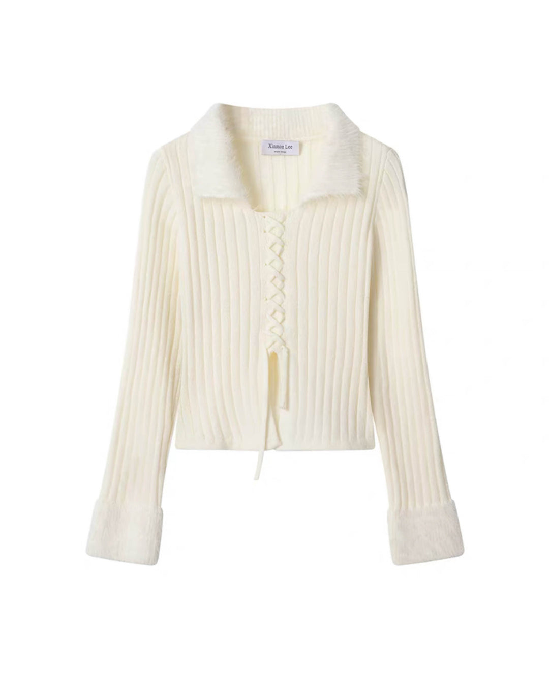 ファーフリルリブレースアップニットトップス Mc608