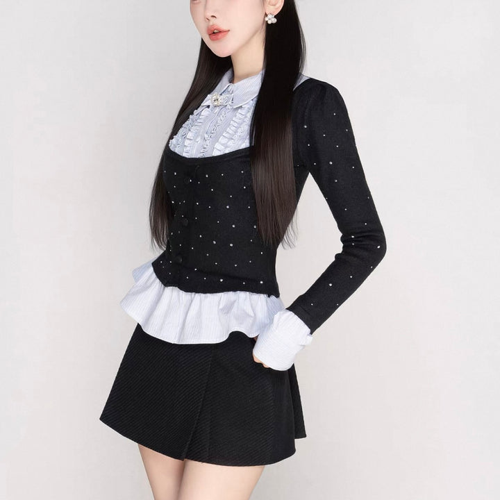 シャツドッキングビジューニットトップス Mc 603