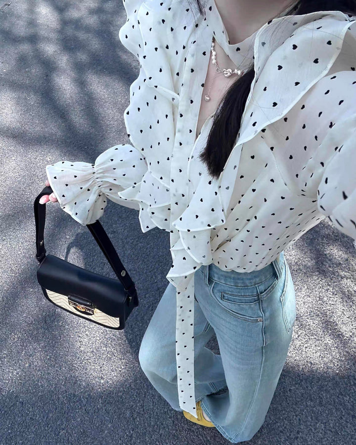 ハートドットリボンフリルブラウス Mc 806