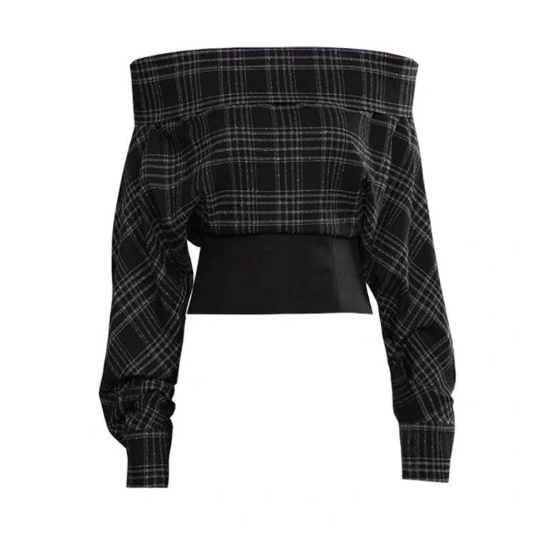 チェックオフショルジッパートップスMc 560