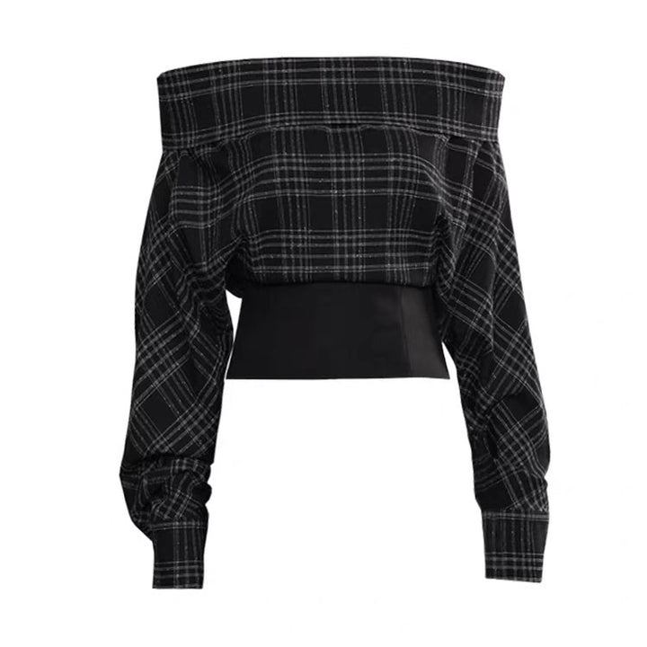 チェックオフショルジッパートップスMc 560