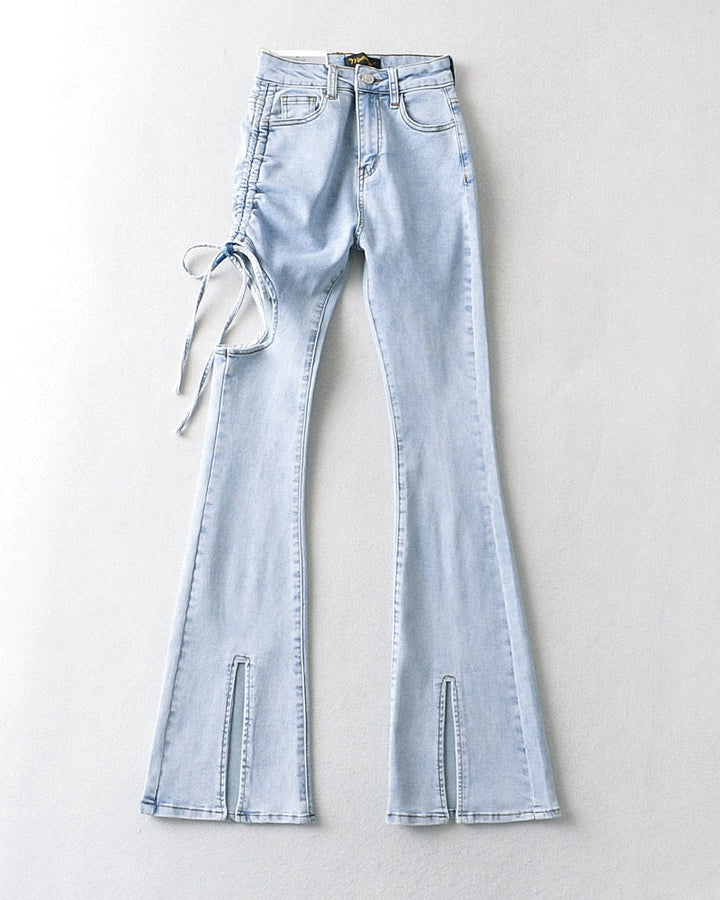 レイヤーカットリボンフレアデニムパンツ Mc 182