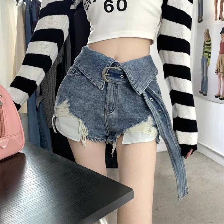 ベルトデザインカットオフデニムパンツ Mc 496