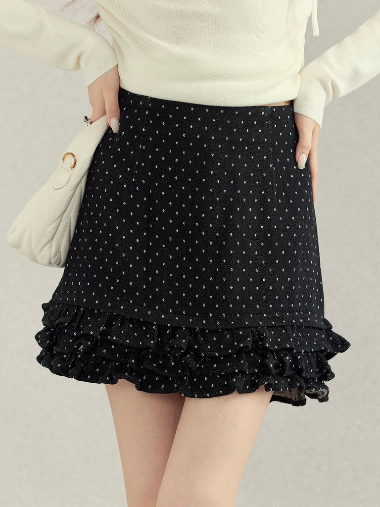 未使用 ドルチェ パラダイスプリント 台形スカート コットン ドット ひざ丈 黒 ドットフリル台形スカート Mc 550 – micury