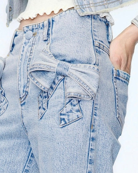 ダブルリボンデニムワイドパンツ　Mc 680