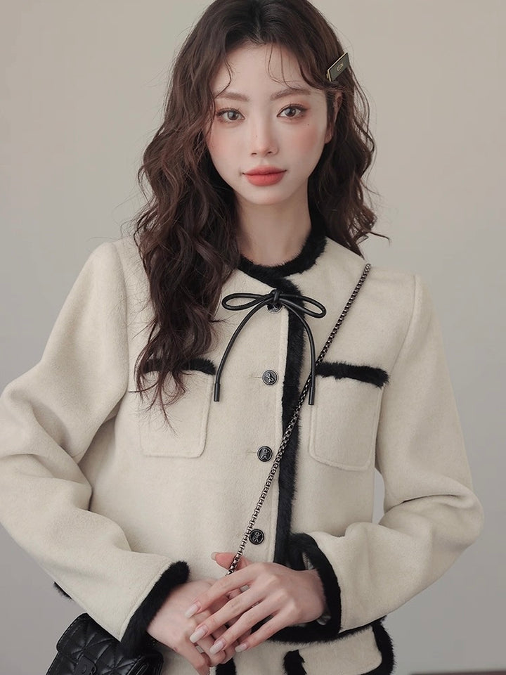 バイカラーリボンファートリムジャケット Mc 546