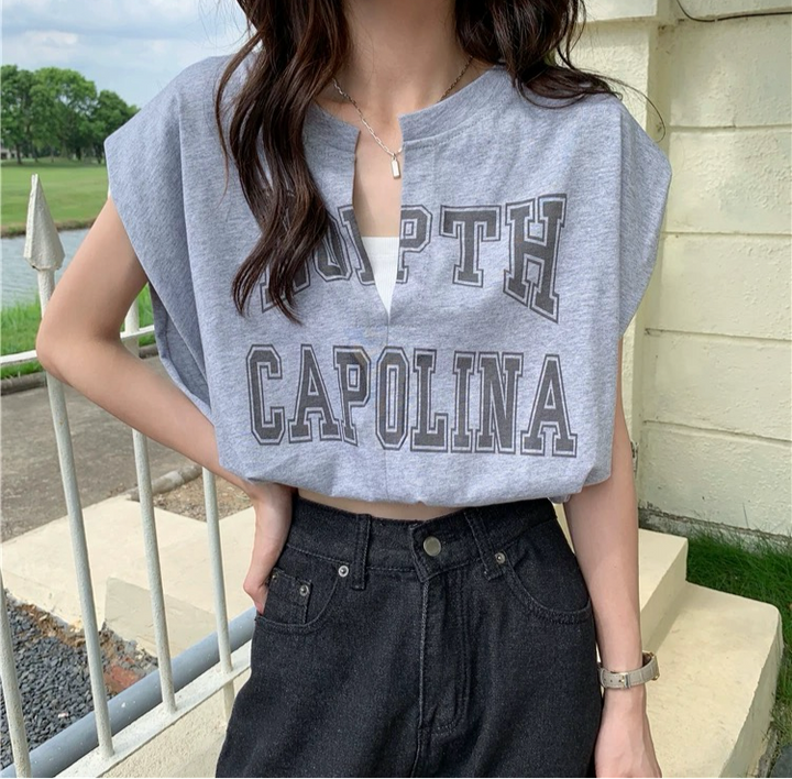 カットオフツーピースノースリーブプリントＴシャツ Mc 200