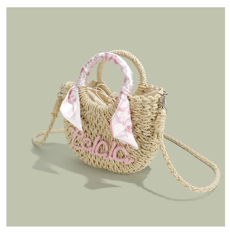 スカーフ付き2Wayサークル刺繍かごバッグ Mc 477