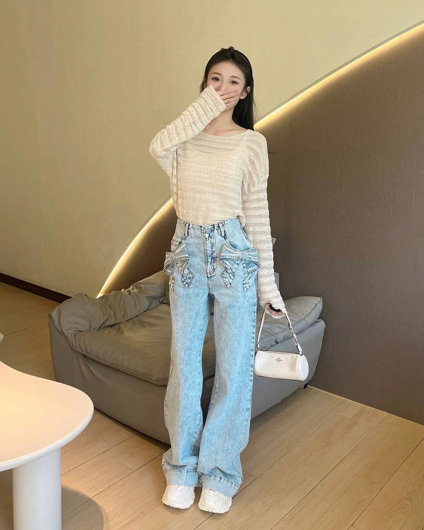 ダブルリボンデニムワイドパンツ　Mc 680