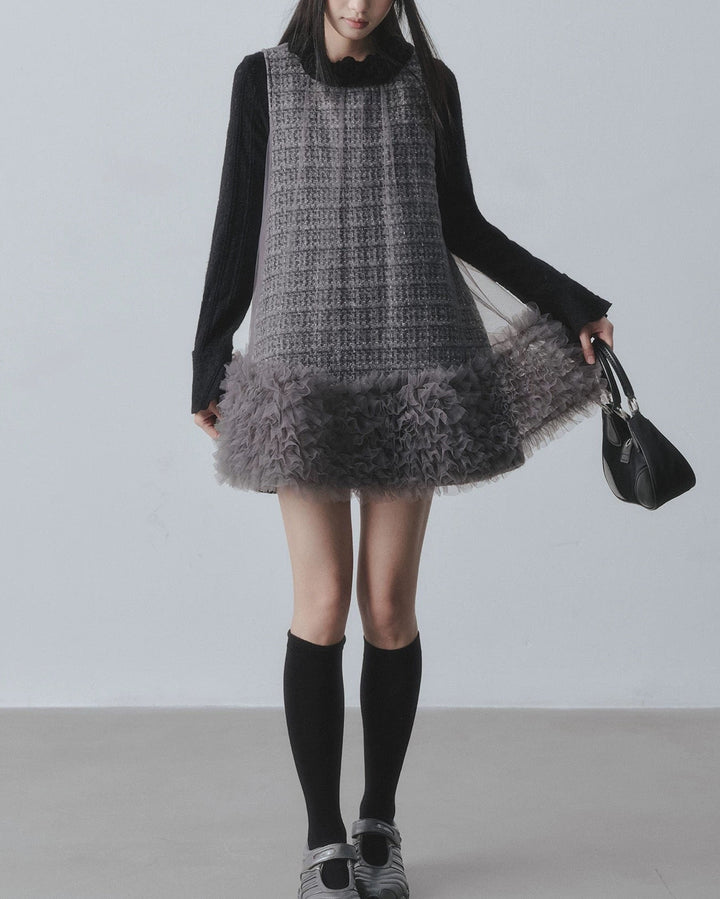 チュールフリルツイードワンピース　Mc 689