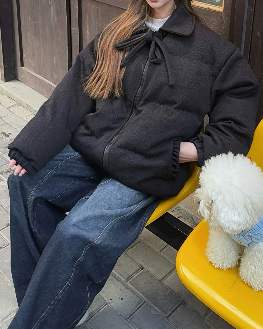 リボンカラーダウンジャケット Mc 604