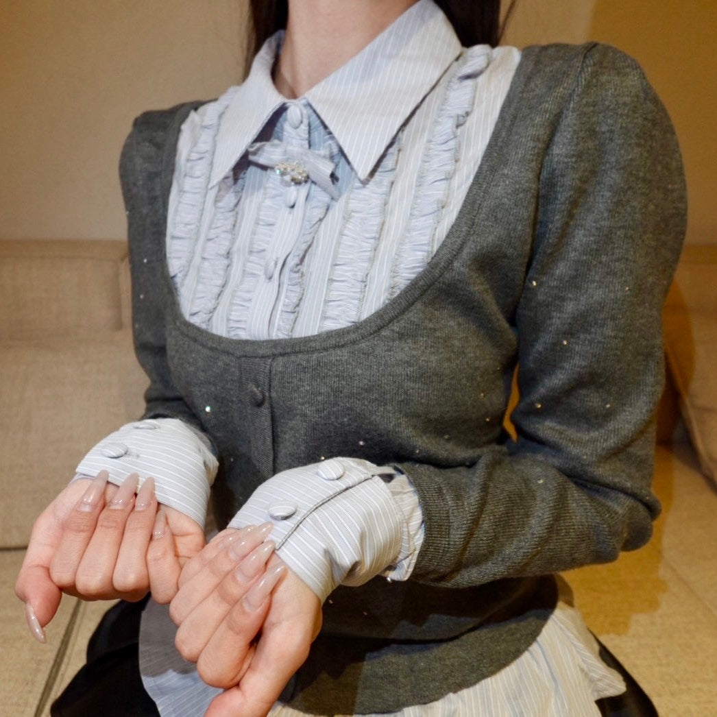 シャツドッキングビジューニットトップス Mc 603