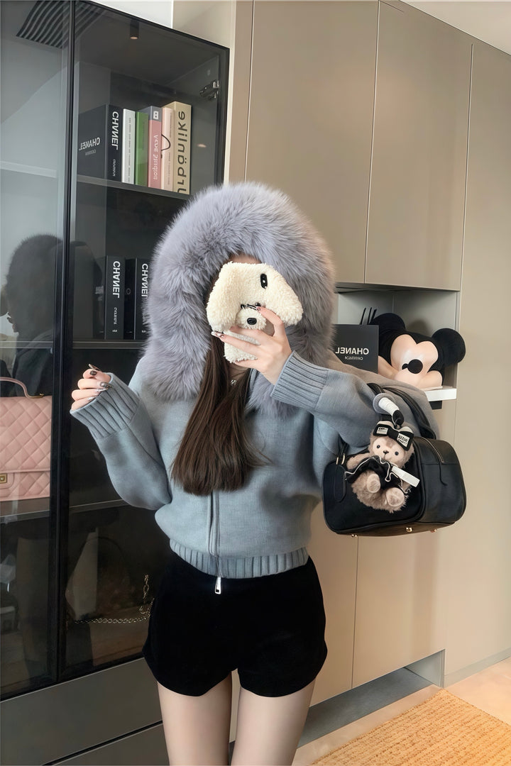 ファーフーディーニットパーカー Mc 278