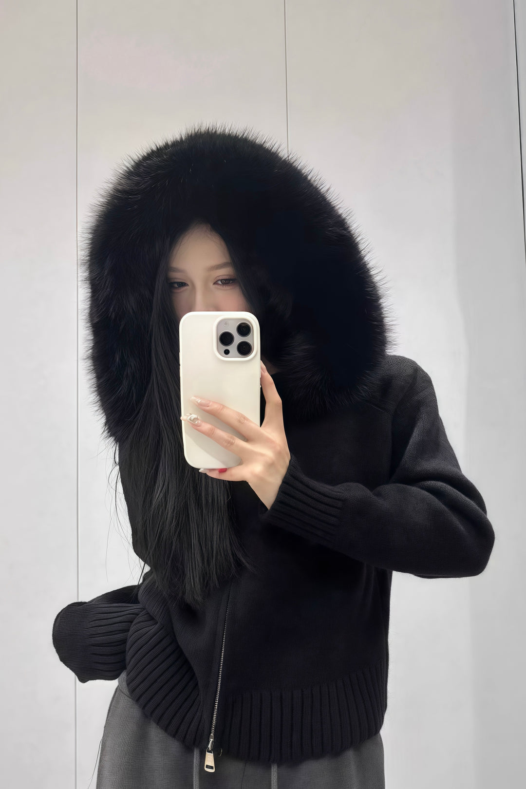 ファーフーディーニットパーカー Mc 278