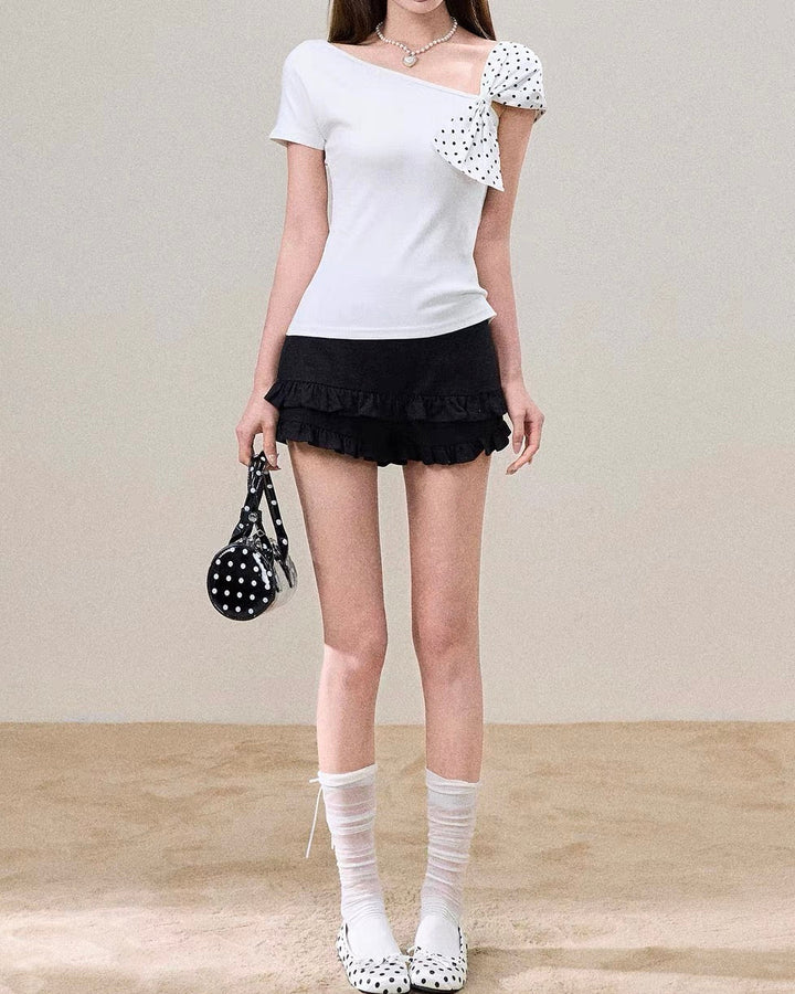 ドットビッグリボンショルダーTシャツ Mc 914