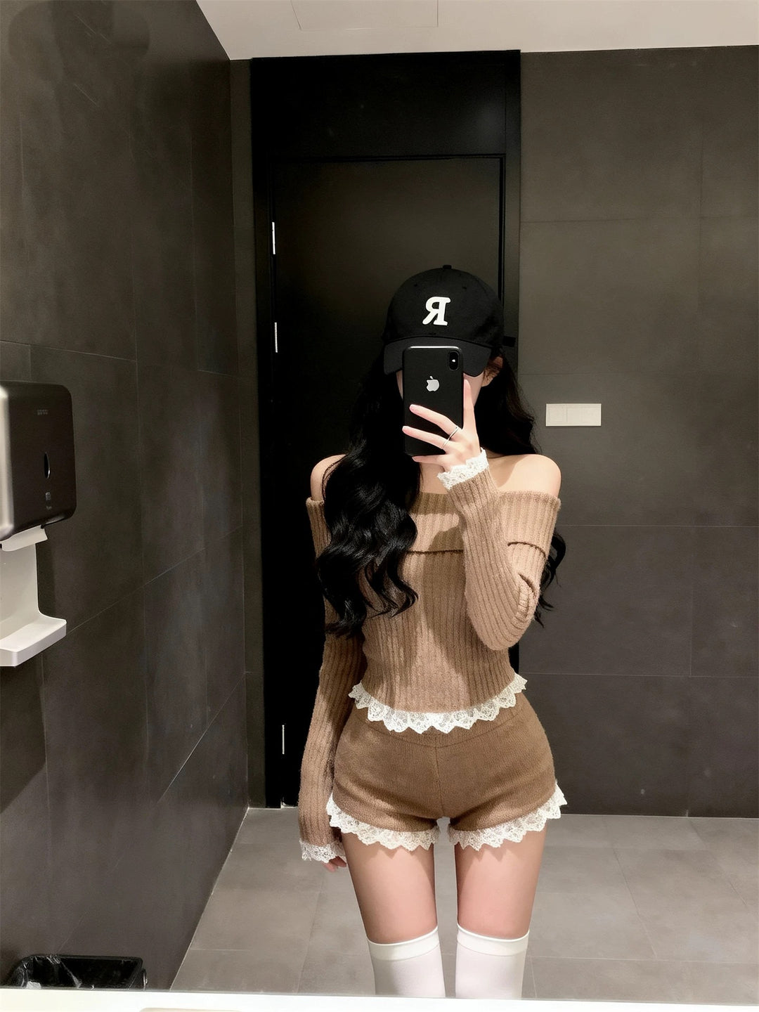 オフショルレースリブニットセットアップ Mc 651