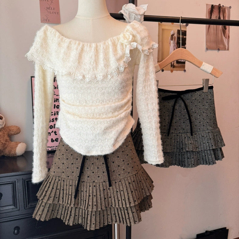 ガーリードットリボンプリーツスカート　Mc 688