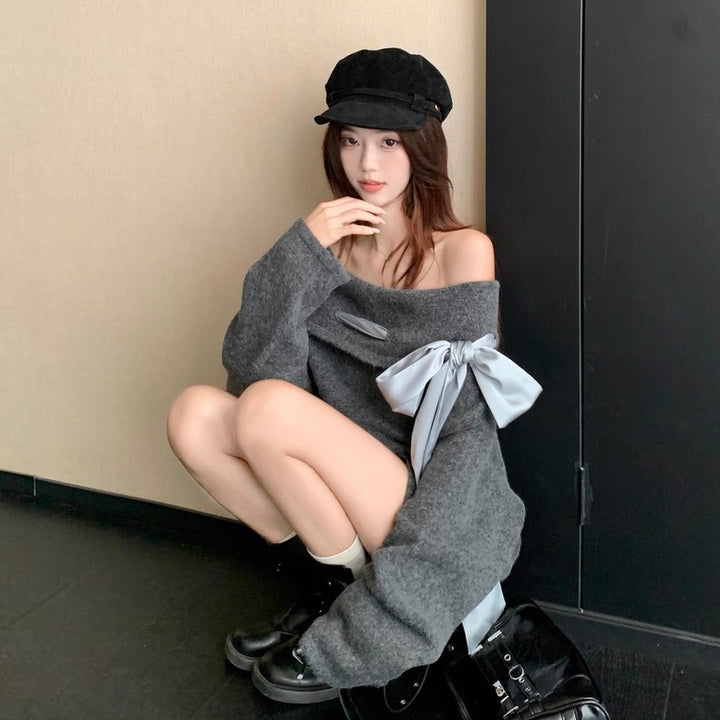 BIGリボンオフショルニットワンピース Mc 552