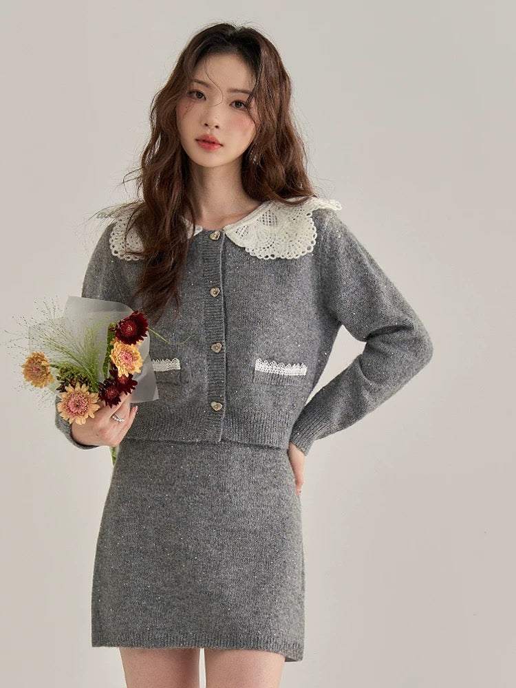 レースカラーニットセットアップ　Mc 562