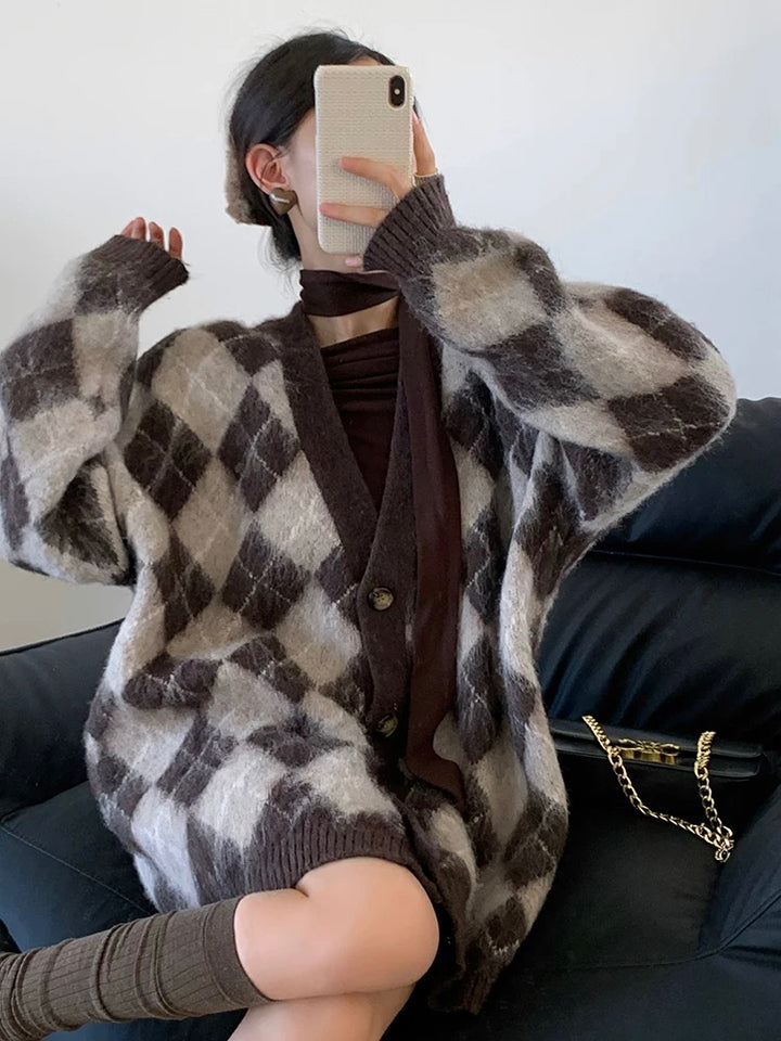 アーガイルモヘアニットカーディガン Mc 581