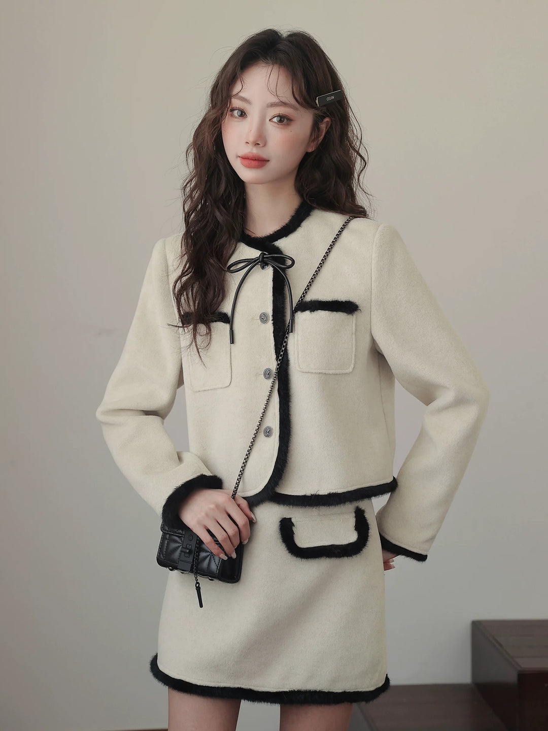 バイカラーリボンファートリムジャケット Mc 546