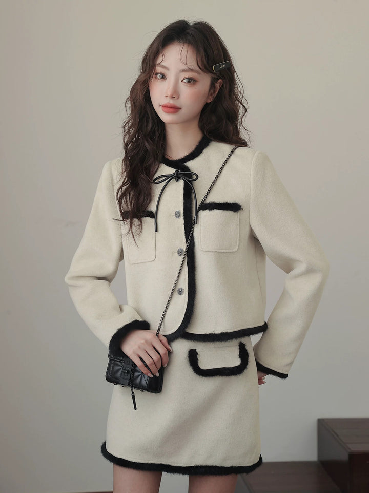 バイカラーリボンファートリムジャケット Mc 546