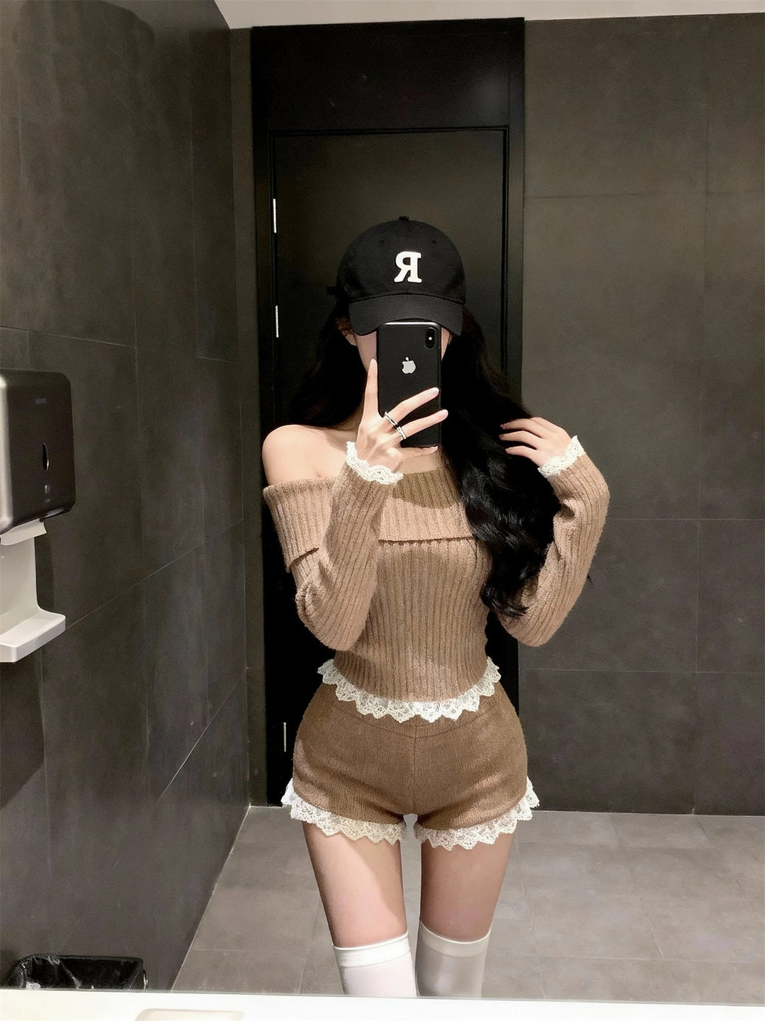 オフショルレースリブニットセットアップ Mc 651