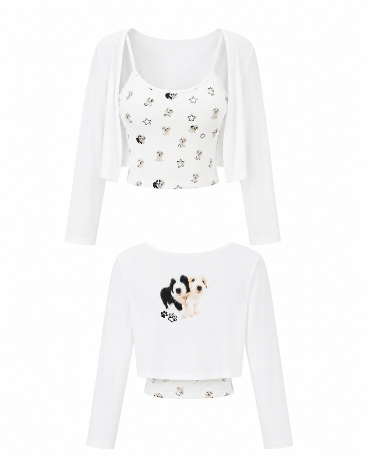 Puppy Print キャミカーデSET Mc 933