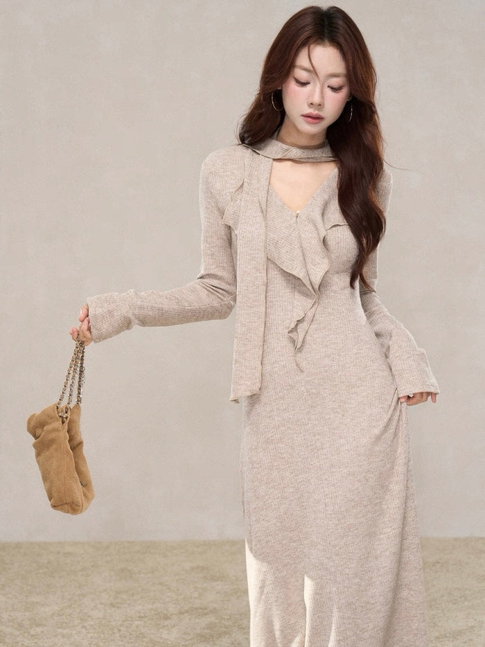 ラッフルスカーフデザインロングワンピース　Mc 580