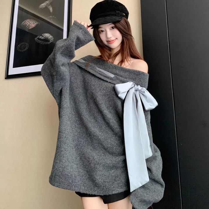 BIGリボンオフショルニットワンピース Mc 552