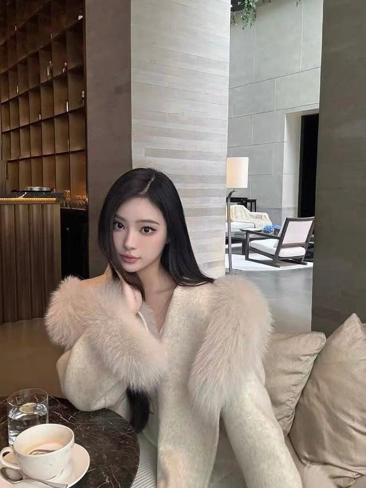 ベルト付きフードファーウールコート Mc 594